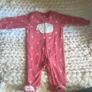 Carter's Pink and White Footie One Piece with Sheep Design